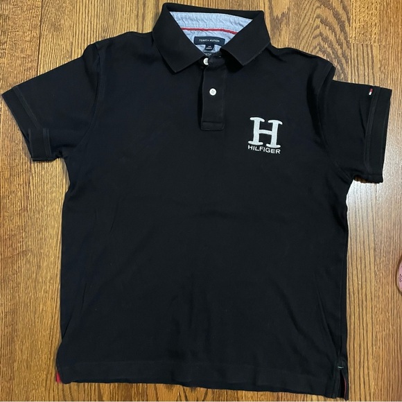 Tommy Hilfiger Black Polo Custom Fit H Polo Size Large - Picture 1 of 8